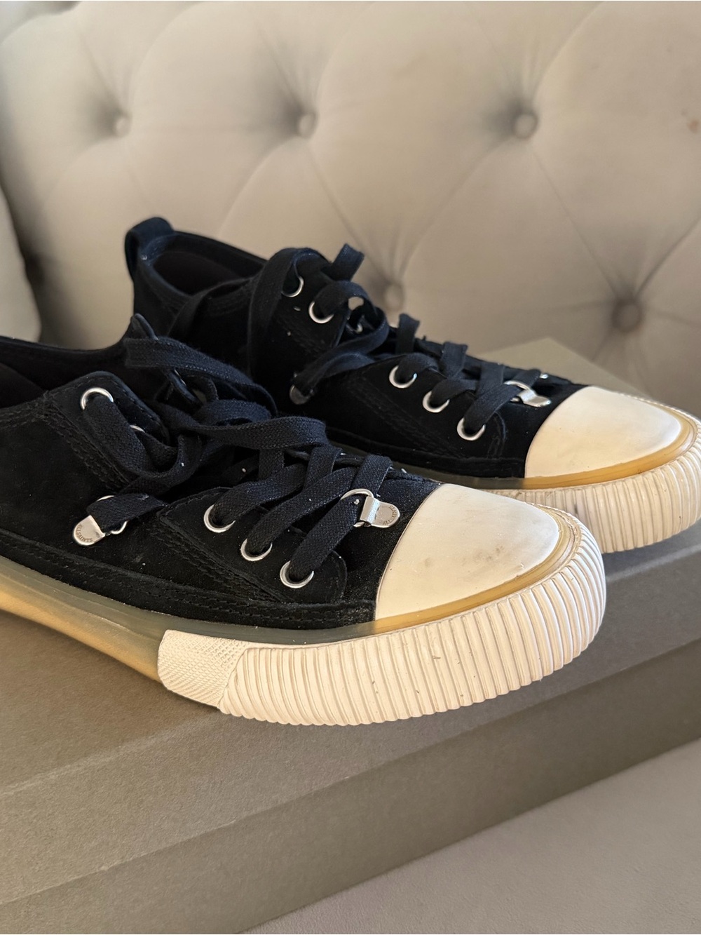 All Saints Black Low-Top Sneakers with White Toe Cap